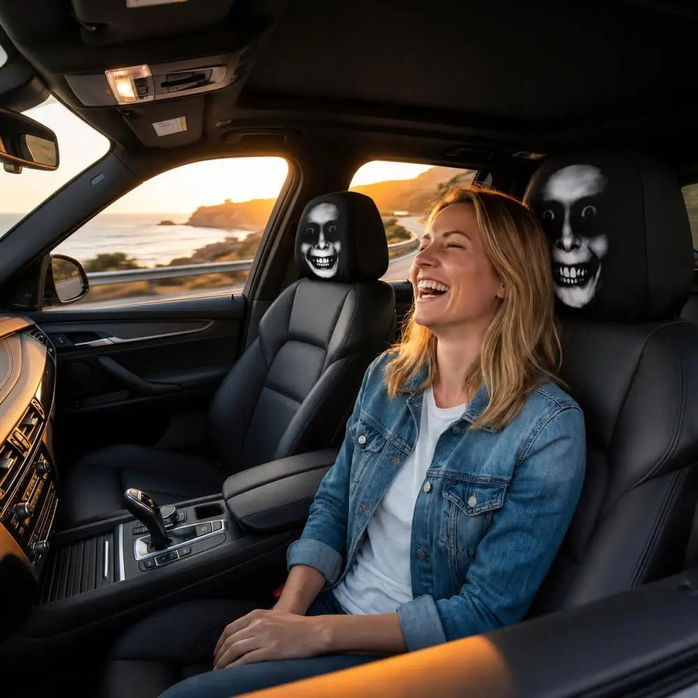 Scary Illuminating Ghost Face Car Headrest Covers – 2-Piece Set