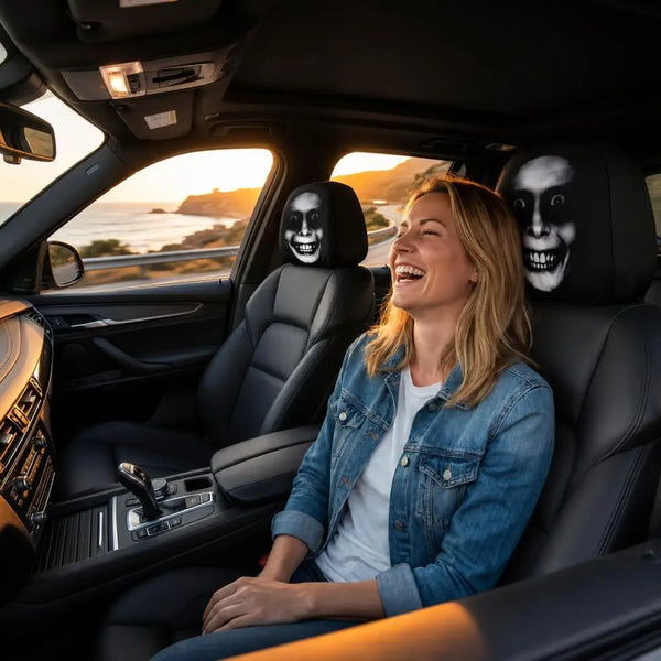 Scary Illuminating Ghost Face Car Headrest Covers – 2-Piece Set